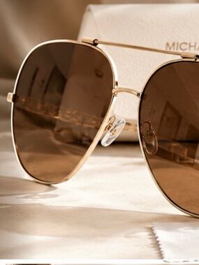 Michael Kors Gold Frame with Brown Lenses Aviator Sunglasses-Brand New Authentic
